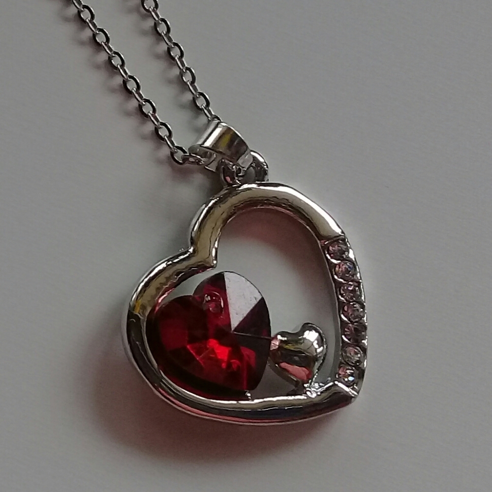 Sterling silver heart with CZ crystal necklace